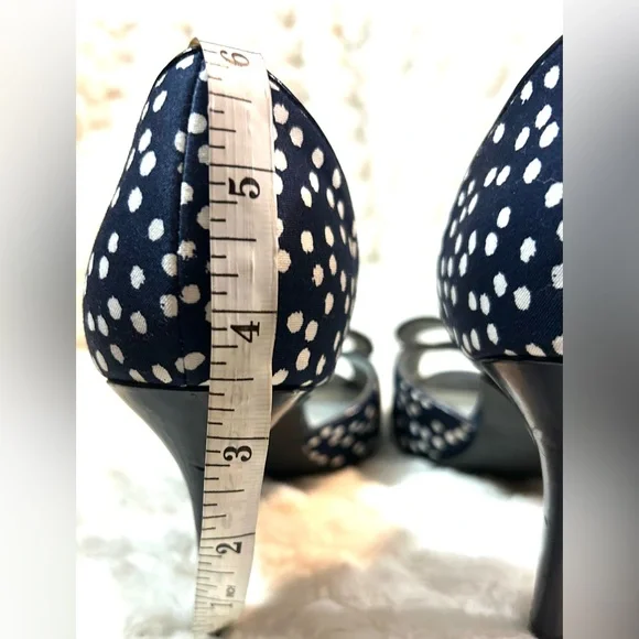 Coach and Four Navy white Polka dot  peep toe bow heels women’s size 7 - Picture 10 of 12